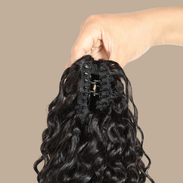 Queue de cheval Ponytail Noir à Pince Naturel Remy Hair Deep Wave Noir