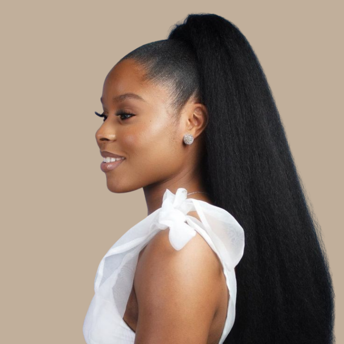 Queue de cheval Ponytail Noir A Cordon Remy Hair Yaki Straight Noir