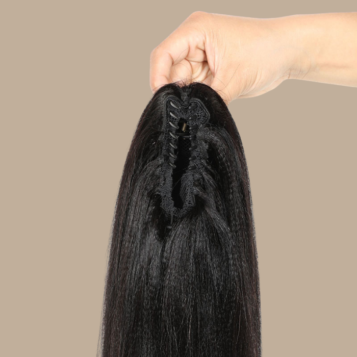 Queue de cheval Ponytail Noir à Pince Naturel Remy Hair Yaki Straight Noir