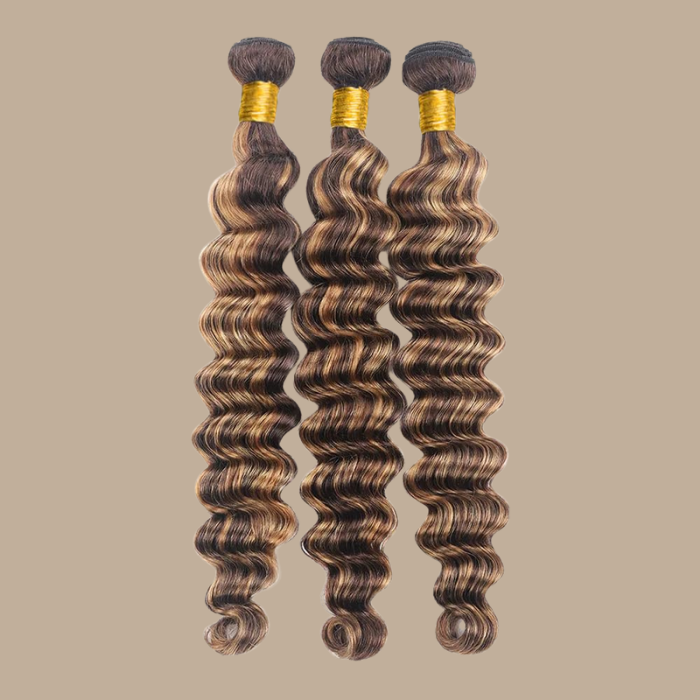 Tissage Cheveux Vierge Human Hair Deep Wave 7A Chatain Méché Blond P4/27 100 Gr Chatain méché blond P4 27 1 Pc