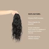 Queue de cheval Ponytail Noir à Pince Naturel Remy Hair Body Wave Noir