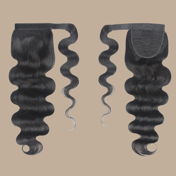 Queue de cheval Ponytail Noir Ruban Magique Remy Hair Body Wave Noir