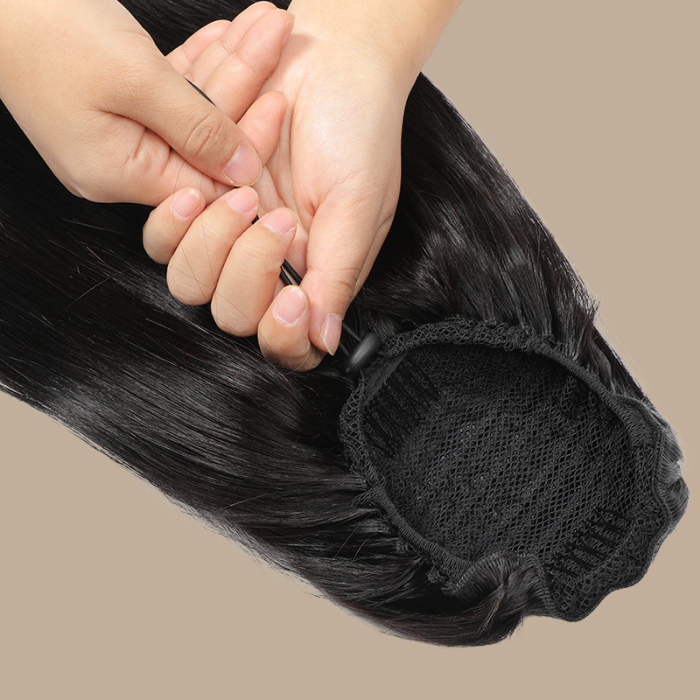 Queue de cheval Ponytail Noir A Cordon Remy Hair Straight Noir