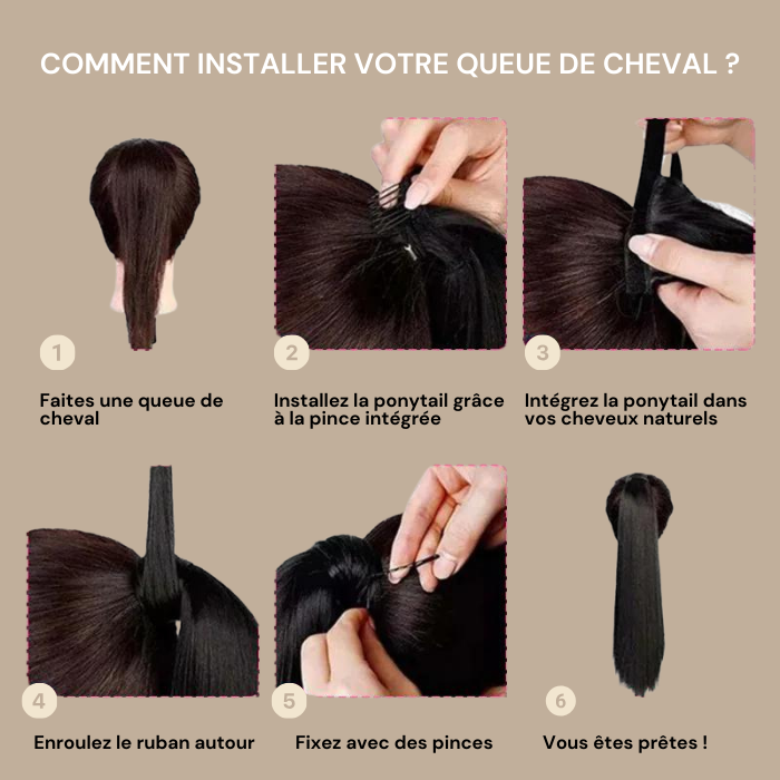 Queue de cheval Ponytail Noir Ruban Magique Remy Hair Straight Noir