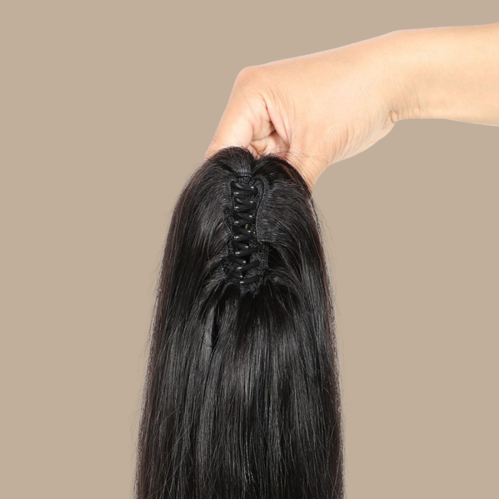 Queue de cheval Ponytail Noir à Pince Naturel Remy Hair Straight Noir