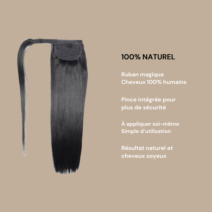 Queue de cheval Ponytail Noir Ruban Magique Remy Hair Straight Noir