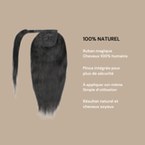 Queue de cheval Ponytail Noir Ruban Magique Remy Hair Yaki Straight Noir