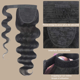 Queue de cheval Ponytail Noir Ruban Magique Remy Hair Body Wave Noir