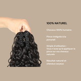 Queue de cheval Ponytail Noir à Pince Naturel Remy Hair Deep Wave Noir