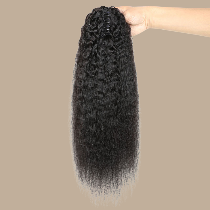 Queue de cheval Ponytail Noir à Pince Naturel Remy Hair Kinky Straight Noir