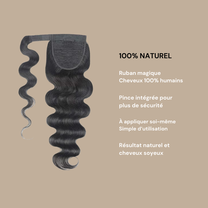 Queue de cheval Ponytail Noir Ruban Magique Remy Hair Body Wave Noir