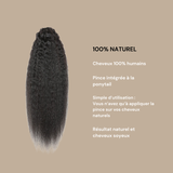 Queue de cheval Ponytail Noir à Pince Naturel Remy Hair Kinky Straight Noir