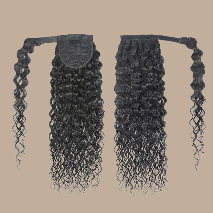 Queue de cheval Ponytail Noir Ruban Magique Remy Hair Water Wave Noir