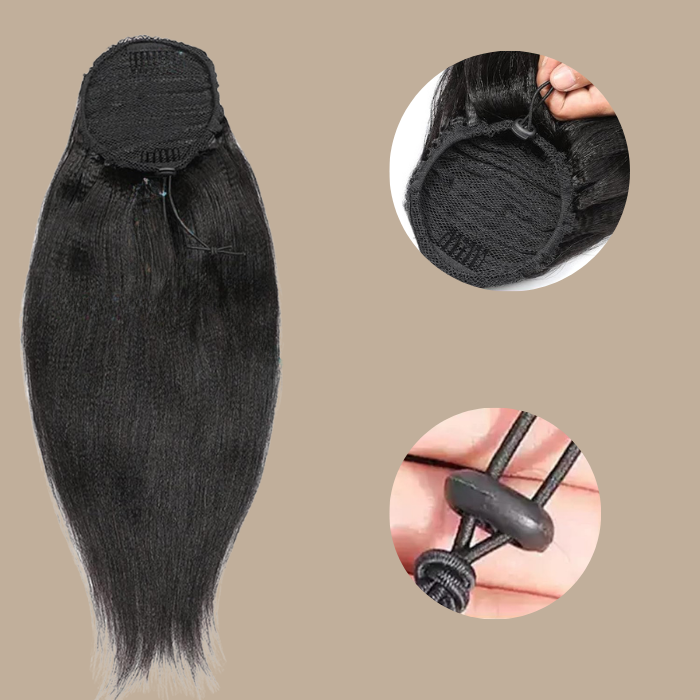 Queue de cheval Ponytail Noir A Cordon Remy Hair Yaki Straight Noir