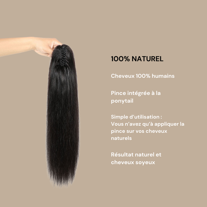 Queue de cheval Ponytail Noir à Pince Naturel Remy Hair Straight Noir