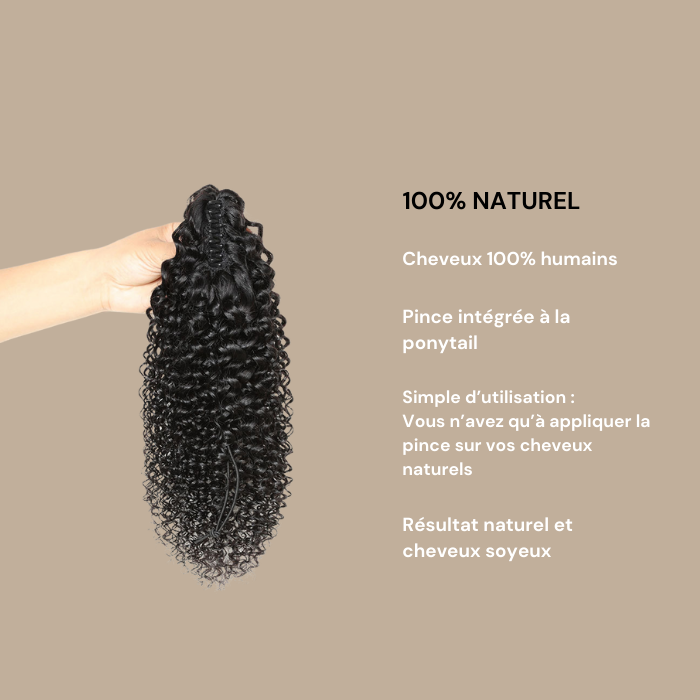 Queue de cheval Ponytail Noir à Pince Naturel Remy Hair Kinky Curly Noir