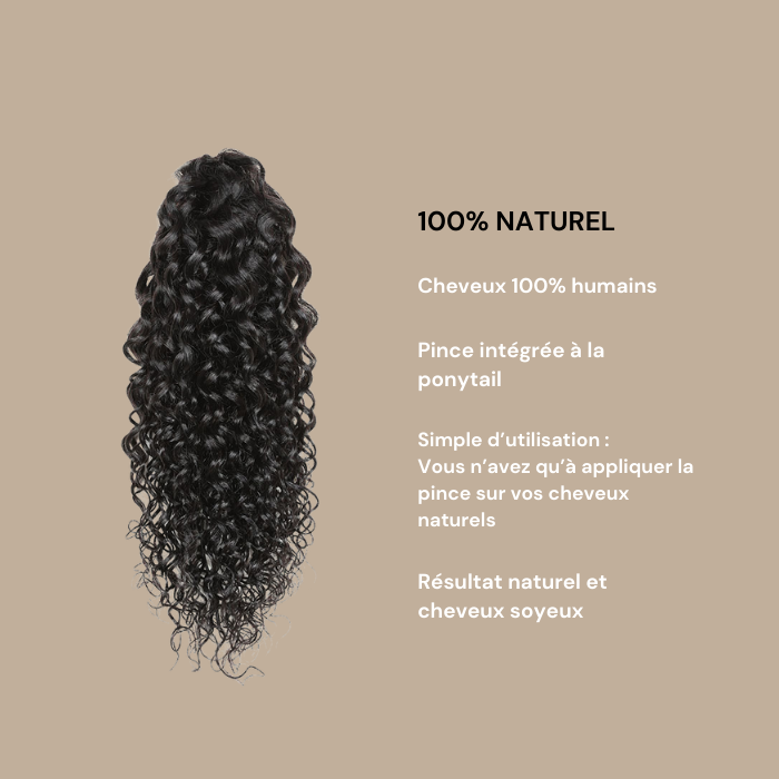 Queue de cheval Ponytail Noir à Pince Naturel Remy Hair Water Wave Noir