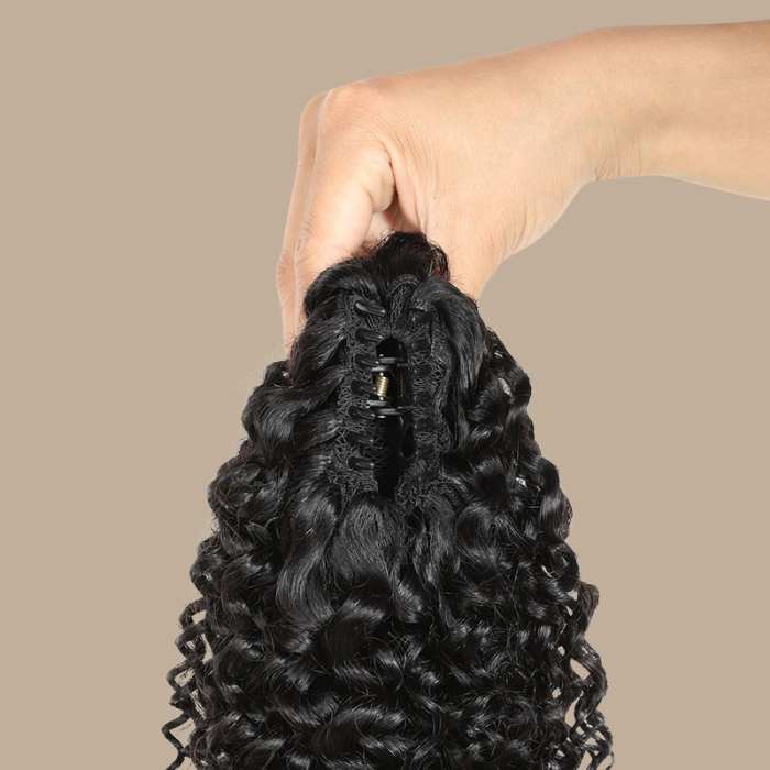 Queue de cheval Ponytail Noir à Pince Naturel Remy Hair Kinky Curly Noir