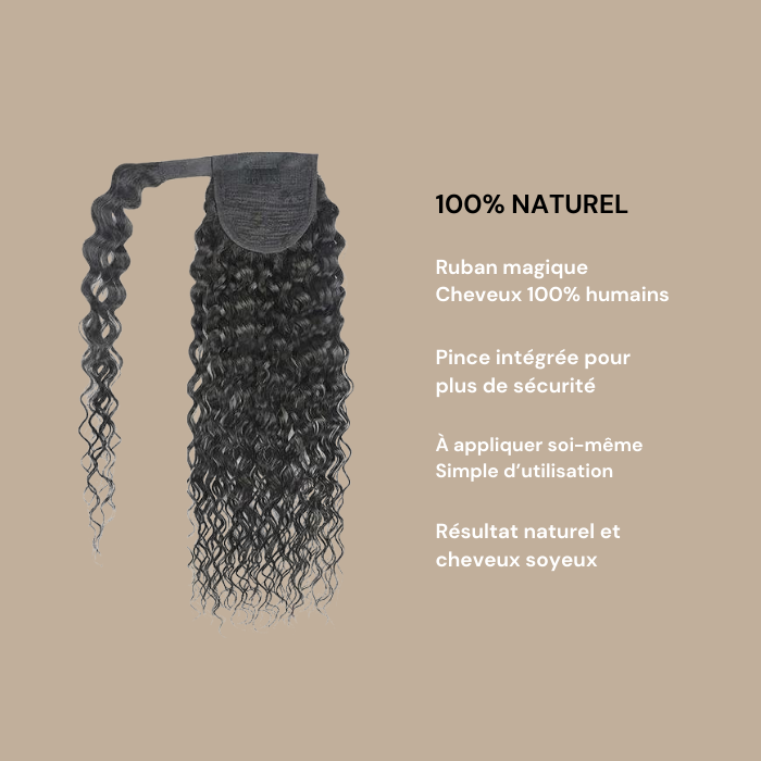 Queue de cheval Ponytail Noir Ruban Magique Remy Hair Water Wave Noir