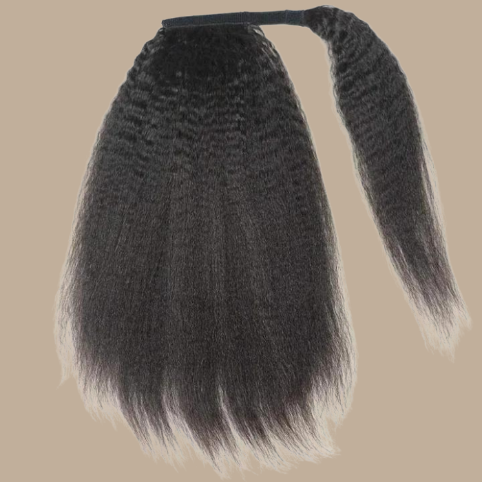 Queue de cheval Ponytail Noir Ruban Magique Remy Hair Kinky Straight Noir