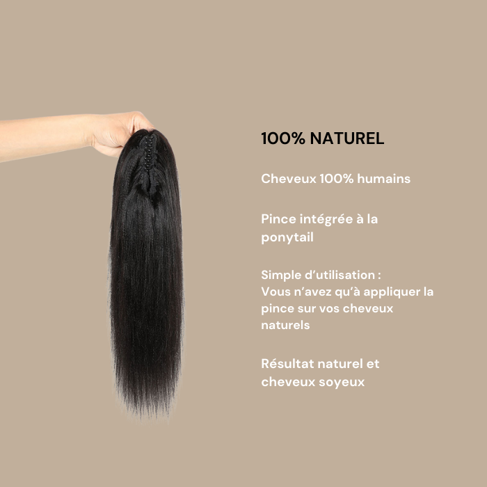 Queue de cheval Ponytail Noir à Pince Naturel Remy Hair Yaki Straight Noir