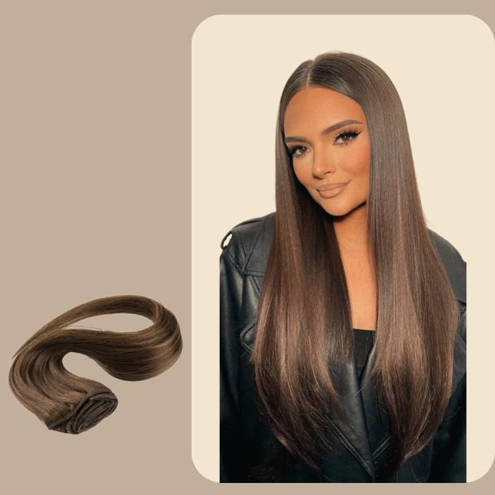 Extension Clip Raide Couleur Unie Marron Chocolat