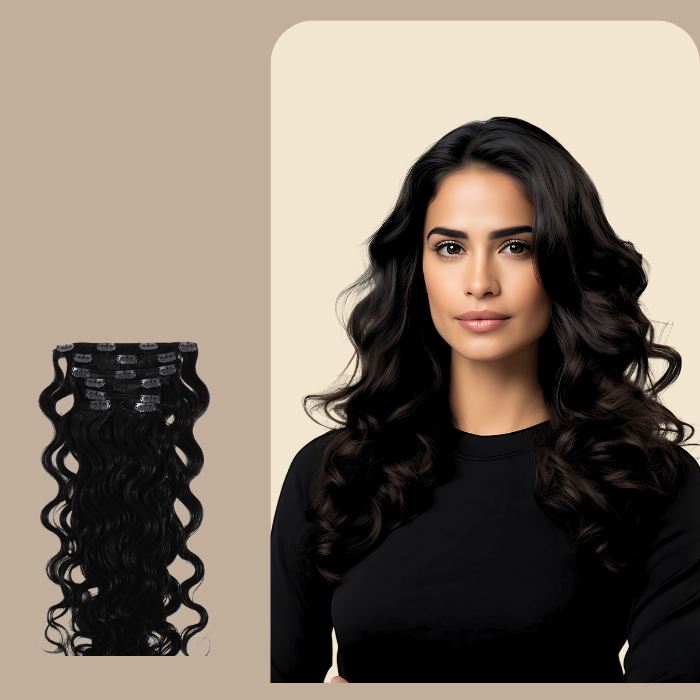 Extensions Clips Ondulées Noir Noir 20" | 51 Cm 160 Gr