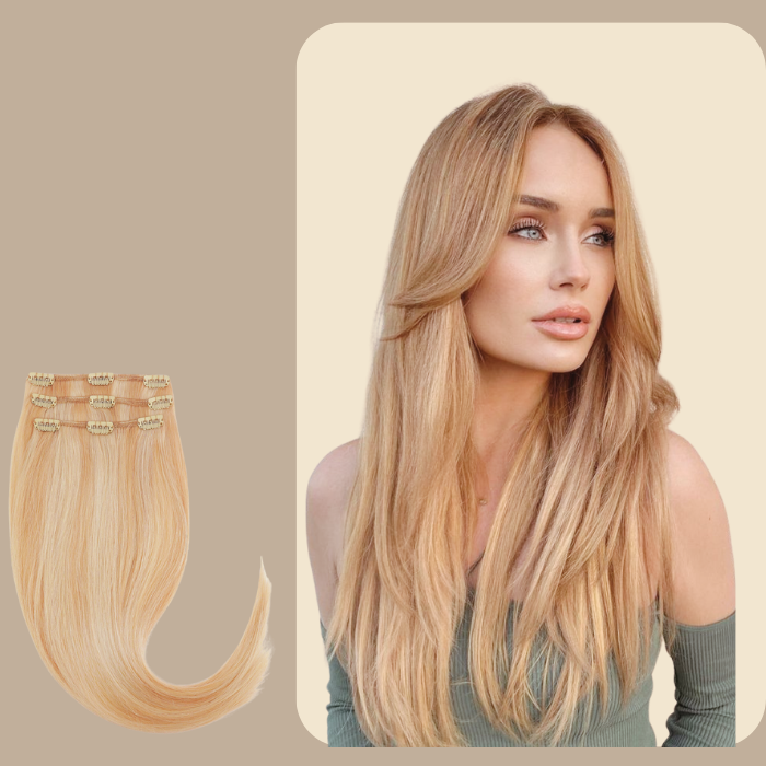 Extensions Clips Raides Blond Méché Platine Blond Méché Platine 18" | 46 Cm 85 Gr