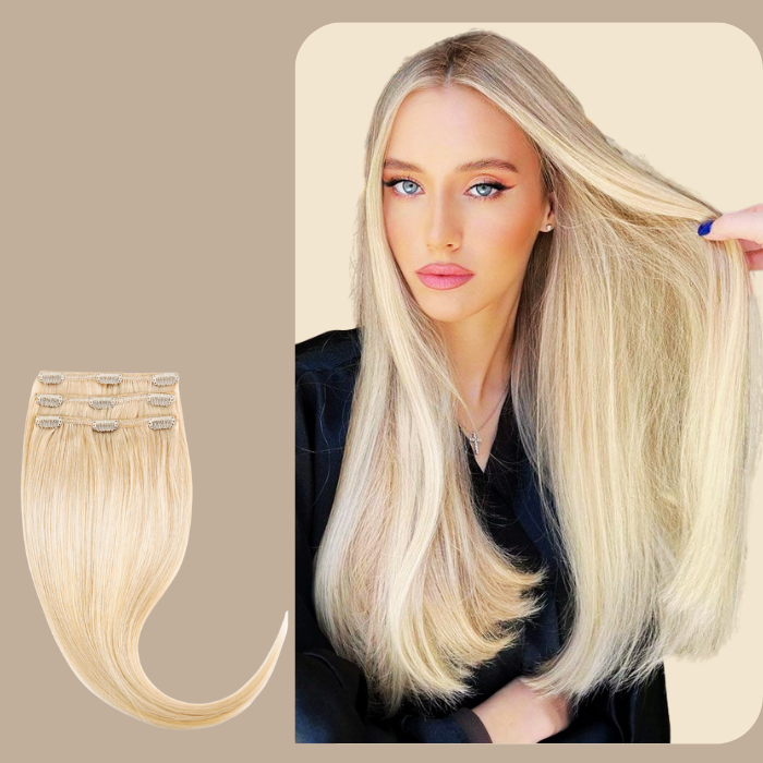 Extensions Clips Raides Blond Platine 120 Gr