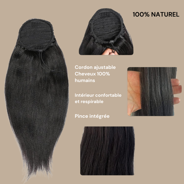 Queue de cheval Ponytail Noir A Cordon Remy Hair Yaki Straight Noir