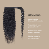 Queue de cheval Ponytail Noir Ruban Magique Remy Hair Afro Curly Noir