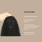 Queue de cheval Ponytail Noir à Pince Naturel Remy Hair Afro Curly Noir