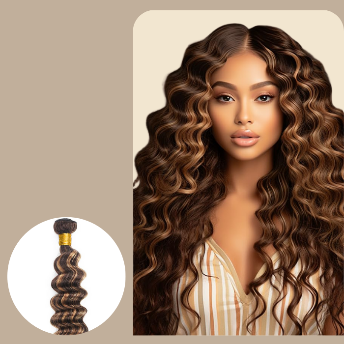 Tissage Cheveux Vierge Human Hair Deep Wave 7A Chatain Méché Blond P4/27 100 Gr Chatain méché blond P4 27 1 Pc