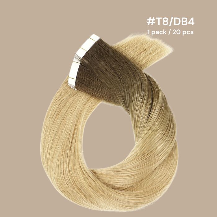 Extensions Adhésives / tapes raides Remy Hair Premium T8 DB4# 60 Gr