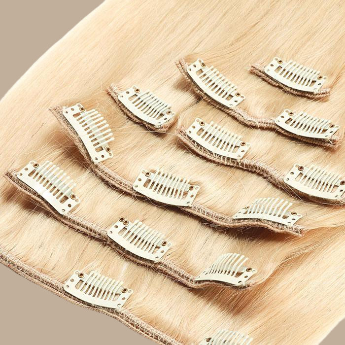 Extensions Clips Raides Blond Platine 120 Gr